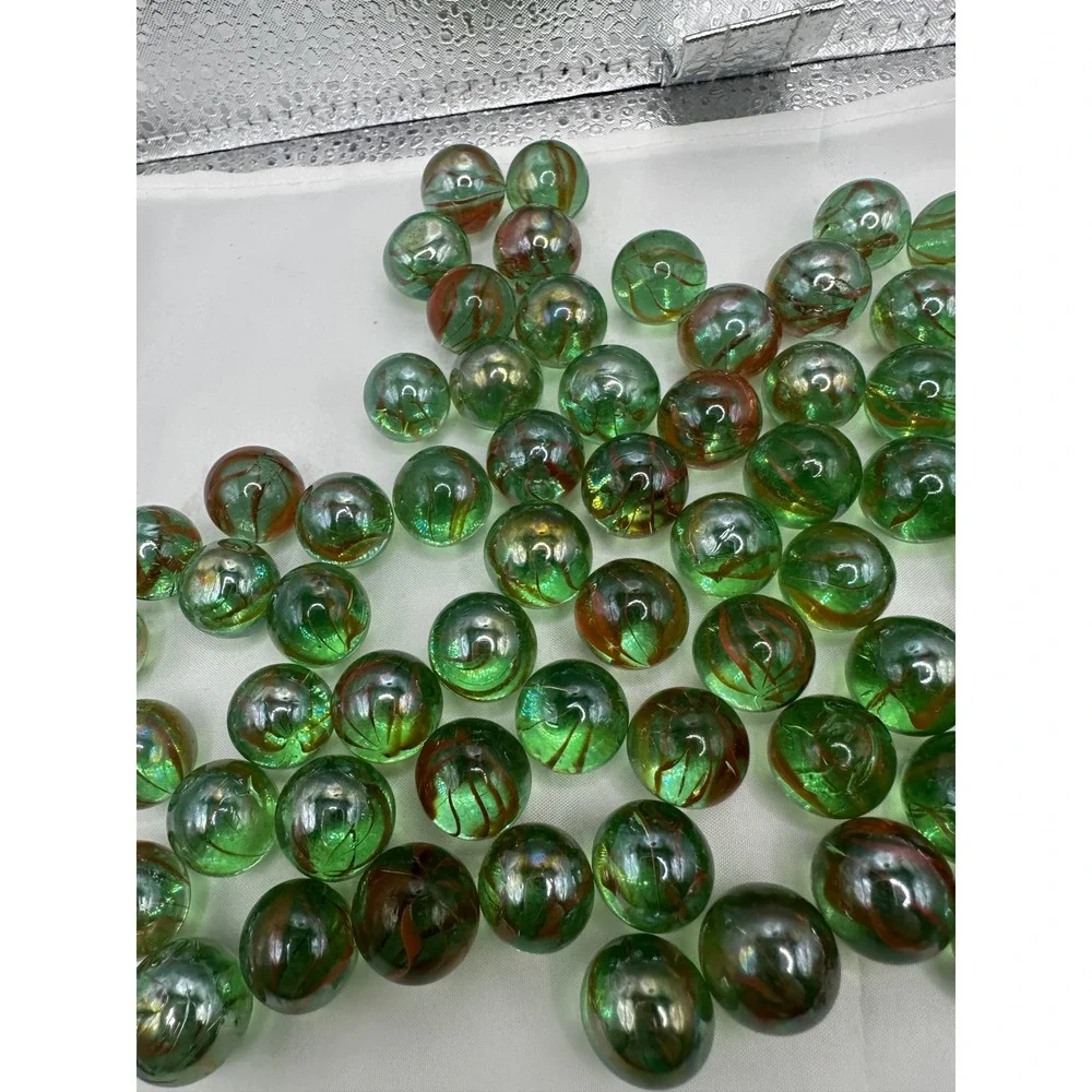 Vintage Glass‎ Marbles Lot 73 Green Swirl + Blue Shooter Mixed Sizes